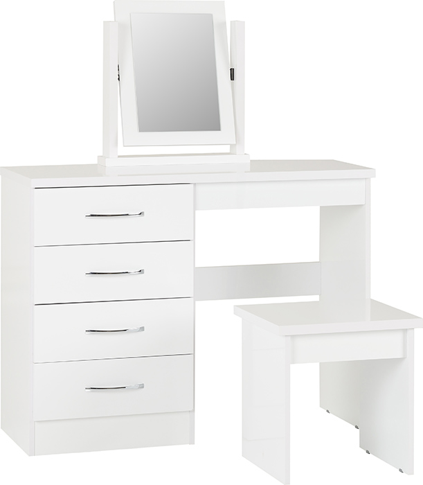 Nevada 4 Drawer Dressing Table Set In White Gloss
